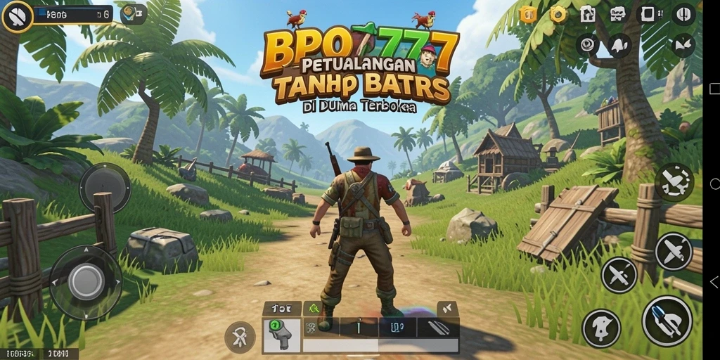 Tangkapan layar dari gameplay BPO777 yang menunjukkan eksplorasi dunia terbuka.