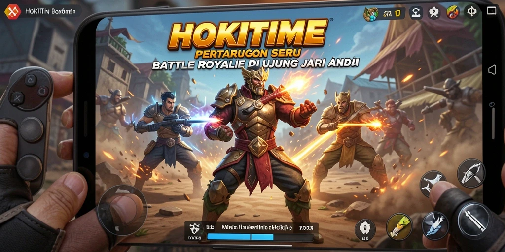 Screenshot utama dari gameplay seru HOKITIME dalam suasana Battle Royale.