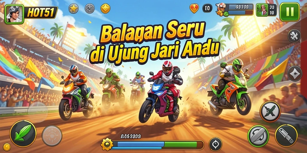 Screenshot gameplay HOT51 menunjukkan aksi balap yang mendebarkan.