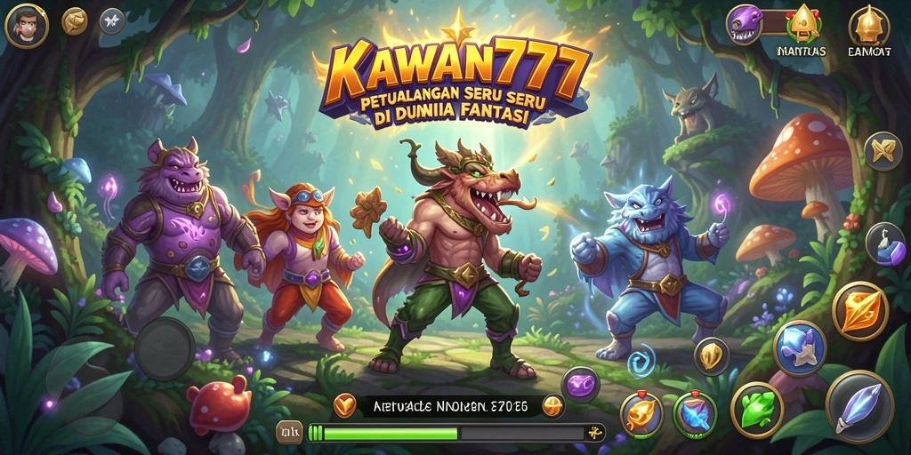 Screenshot gameplay KAWAN777 dengan karakter yang menjelajahi dunia fantasi.