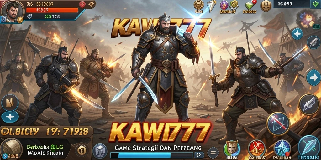 Screenshot gameplay KAWI777 yang menampilkan strategi pertempuran dan pembangunan kota.