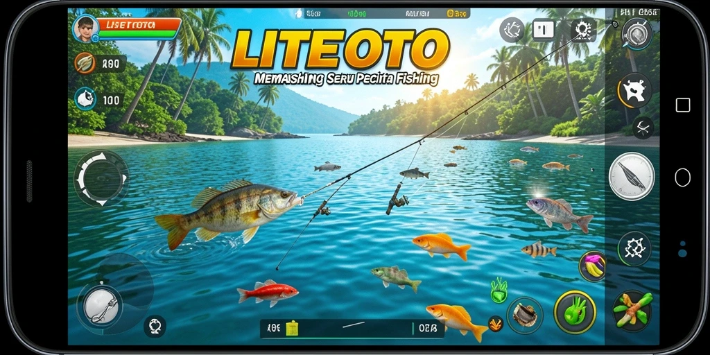 Gameplay seru LITETOTO dengan aksi memancing yang mendebarkan.