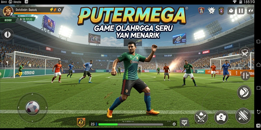 Screenshot menunjukkan aksi seru dalam pertandingan olahraga di PUTERMEGA.