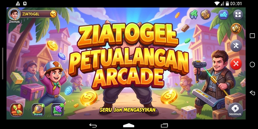 Screenshot utama ZIATOGEL menampilkan karakter dalam aksi seru di level arcade.